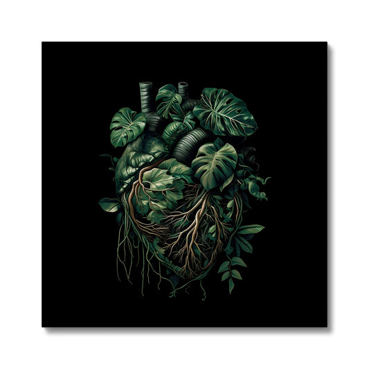 Anatomical Botanical Heart Black Canvas