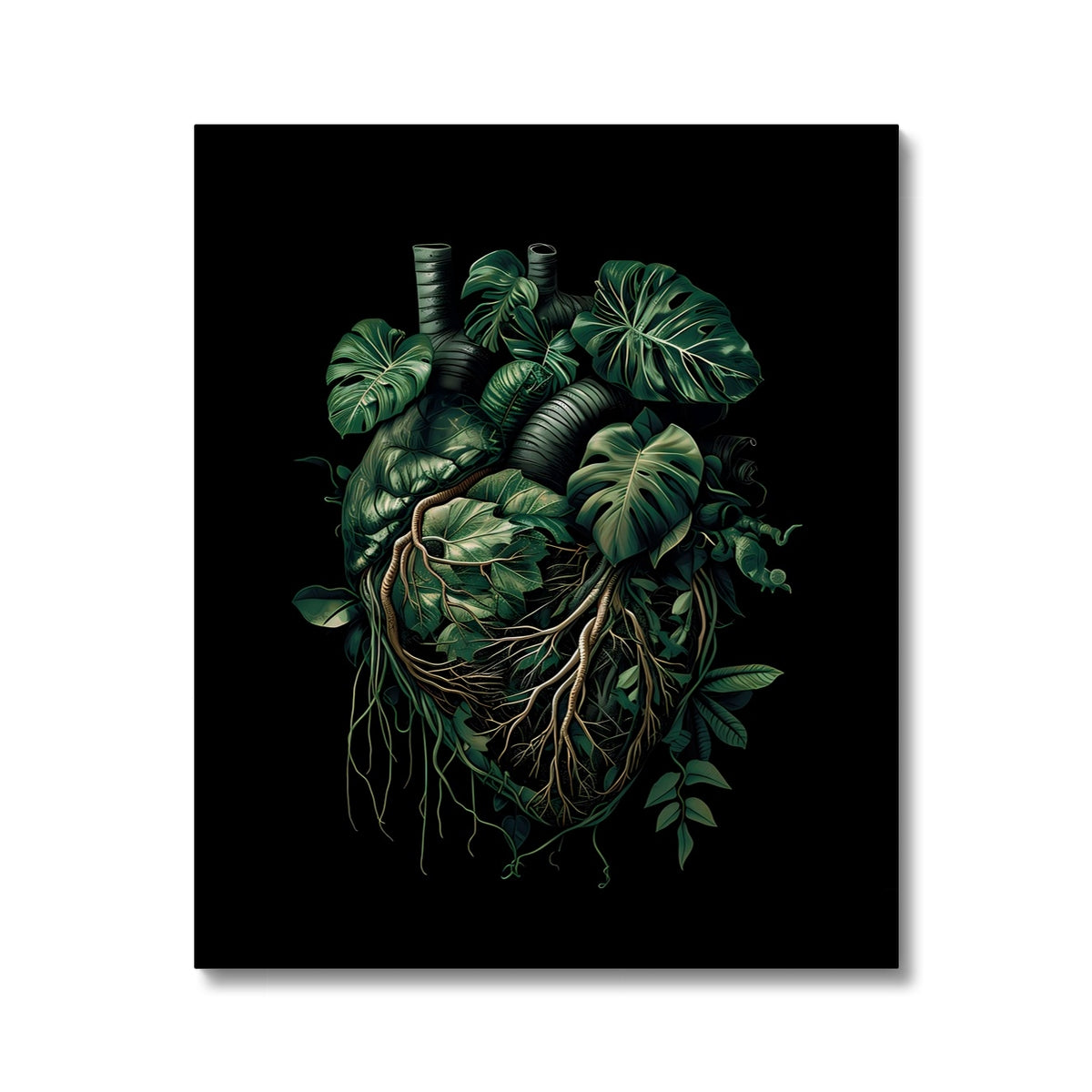 Anatomical Botanical Heart Black Canvas